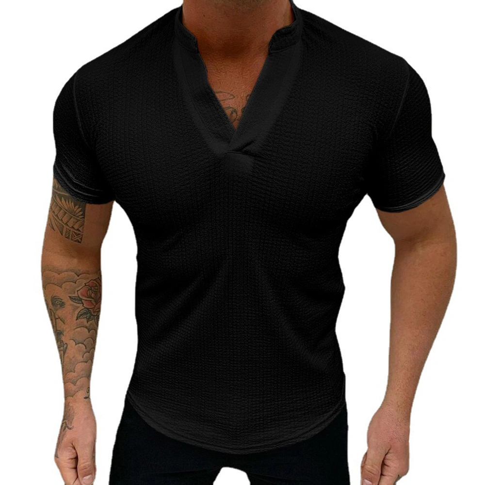 Mens Short Sleeve V Neck T-Shirts Summer Casual Solid Workout Tops