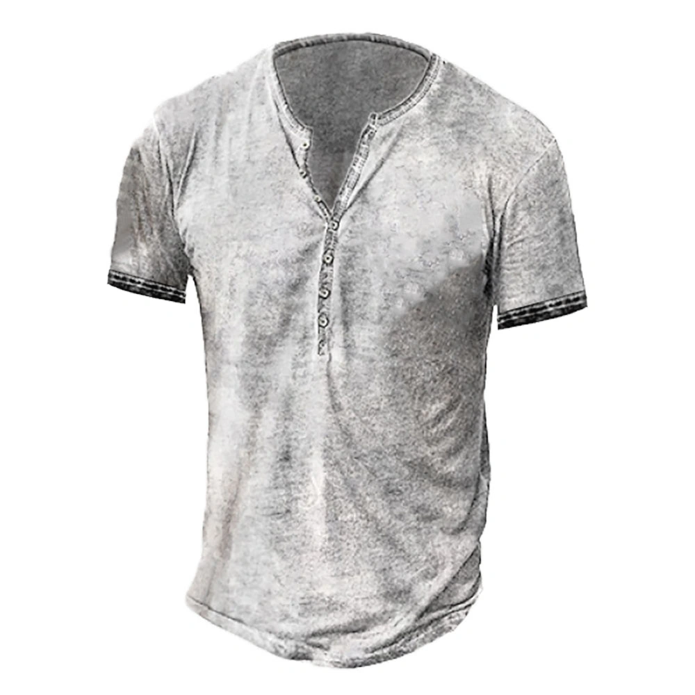 Mens Distressed Henley Shirts Retro Short/Long Sleeve Tee Shirts Casual Button Down Washed T-Shirts for Men