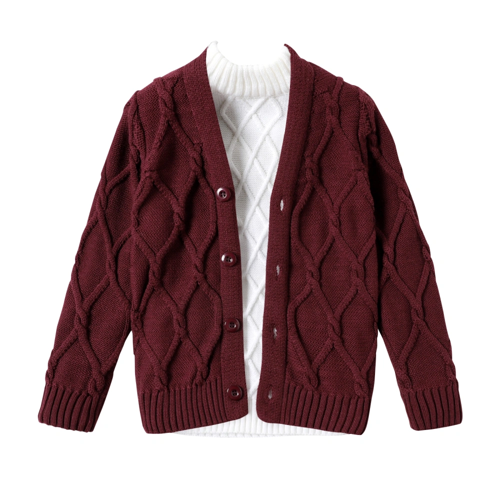 Boys Girls Cardigan Sweater Button Down V-Neck Cable Knitted Outwear Sweater Coats for Kids, 5-14 Years