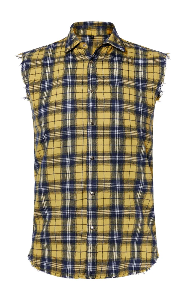 Men's Sleeveless Flannel Plaid Shirts Casual Button Down Cowboy Vest Shirts