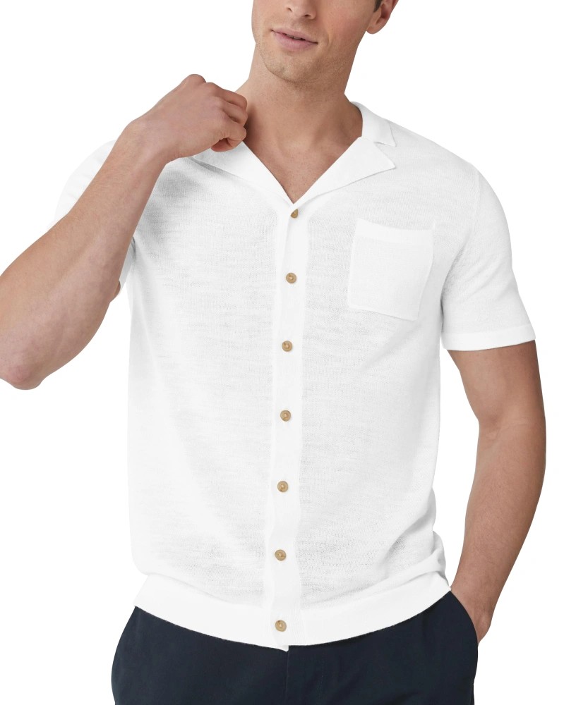 Mens Short Sleeve Knit Shirts Button Down Textured Stretch Shirt Casual Summer Lightweight Tops