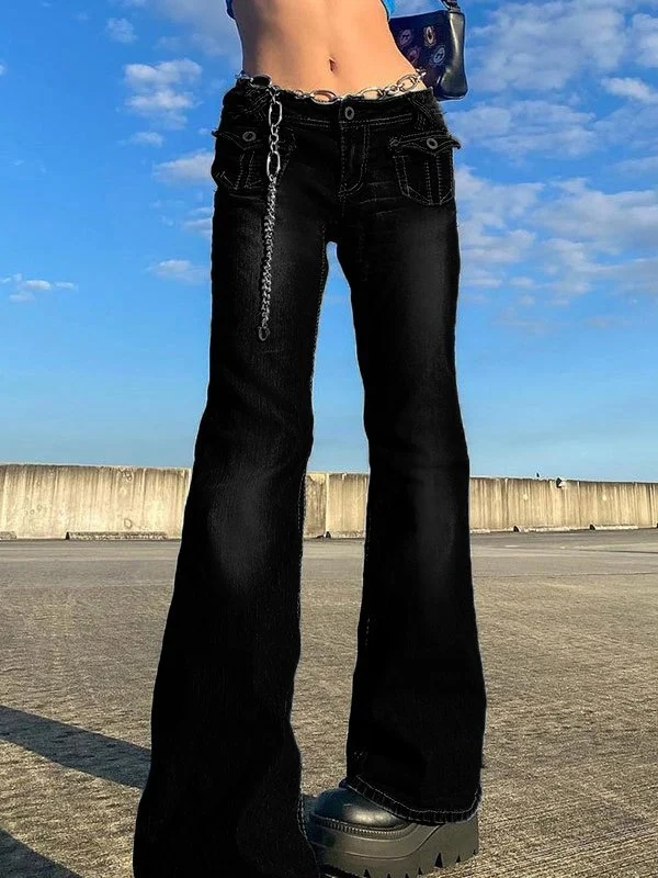 Koinshha Women's Y2K Low Rise Jeans Baggy Straight Leg Suitable All Leg Types Denim Pants