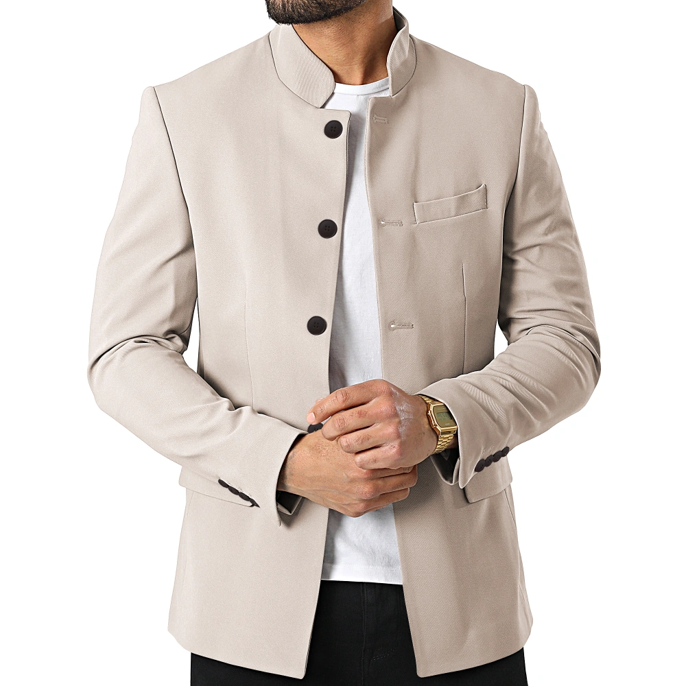 Mens Casual Suit Blazer Jackets Stand Mandarin Collar Lightweight Lined Sport Coats Business Coats