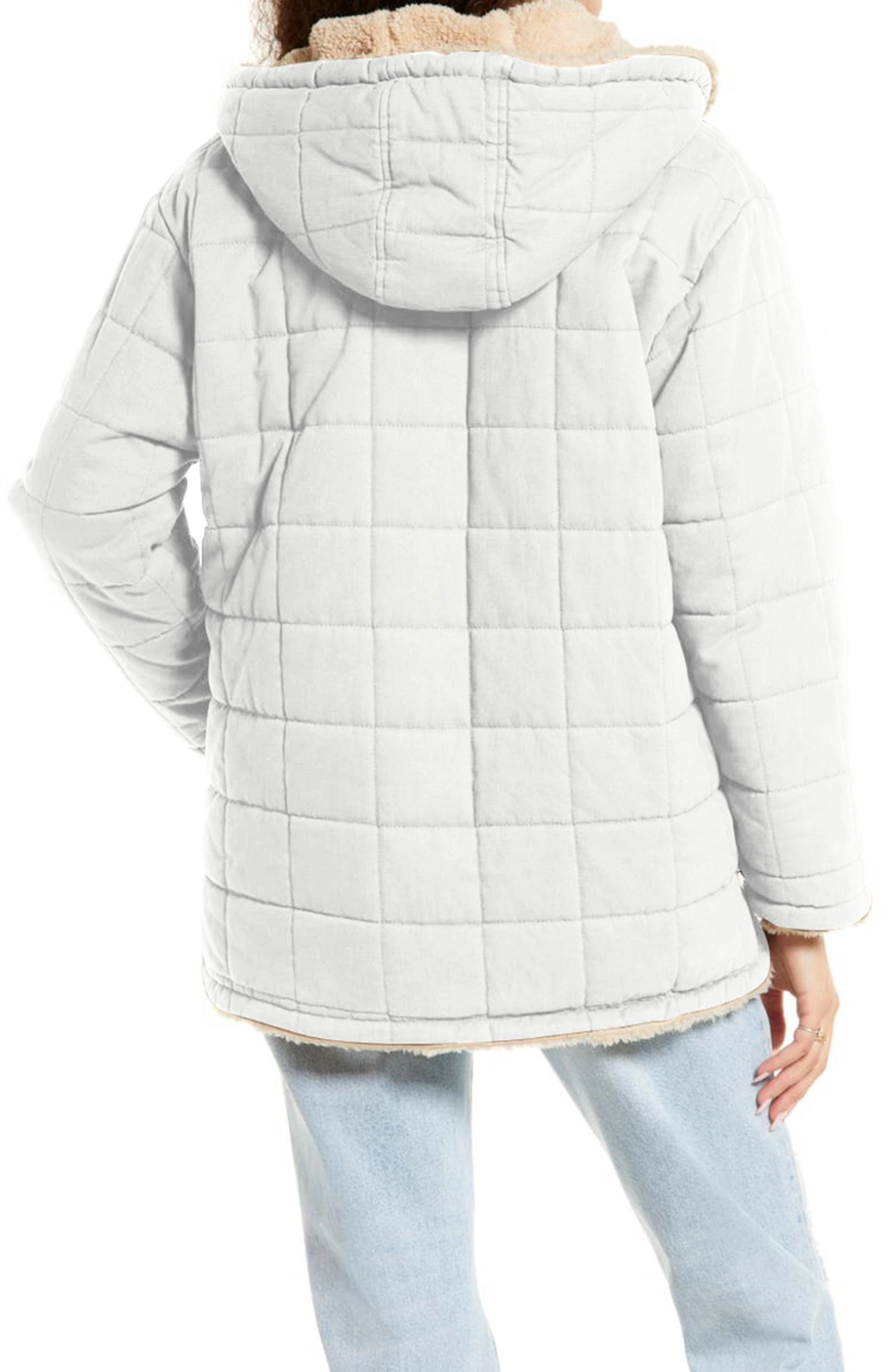 Yousify Women Quilted Cotton & Faux Shearling Hooded Reversible Jacket Sherpa Fleece Lined Warm Coats