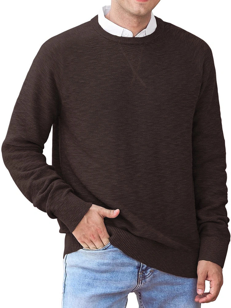 Pretifeel Mens Crewneck Pullover Sweater Knitted Casual Long Sleeve Ribbed Fall Winter Warm Plain Jumper