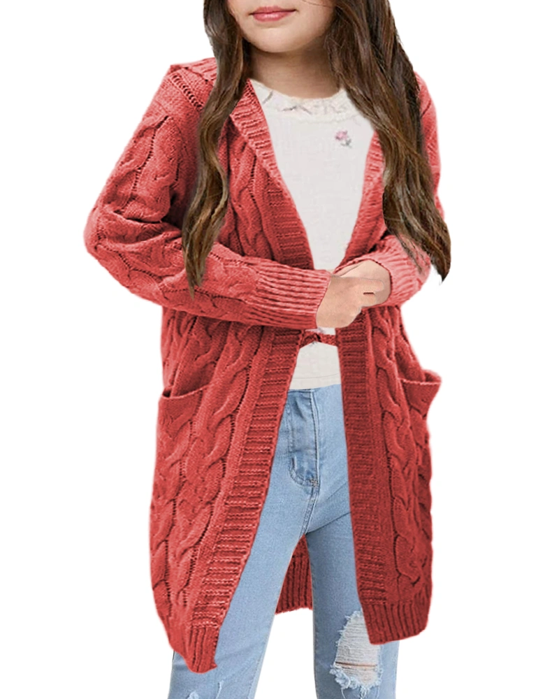 Shanfetl Girls Autumn Hooded Open Front Sweater Cardigan Cable Knitted Chunky Outfit Coat Hoodies