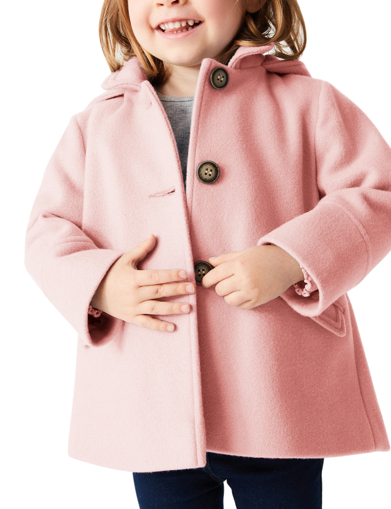 rrhss Baby Girls Button Formal Coat Toddler Kids Hooded Woolen Jacket Fall Winter Outwear