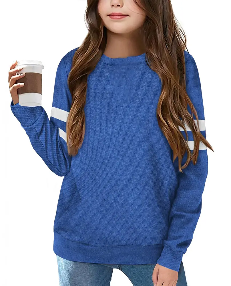 Haloumoning Girls Long Sleeve Shirts Strip Button V-Neck Tunic Tops Pullover Sweatshirts