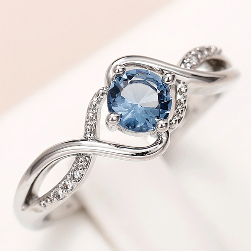 Wave-shaped Blue Diamond Zircon Ring
