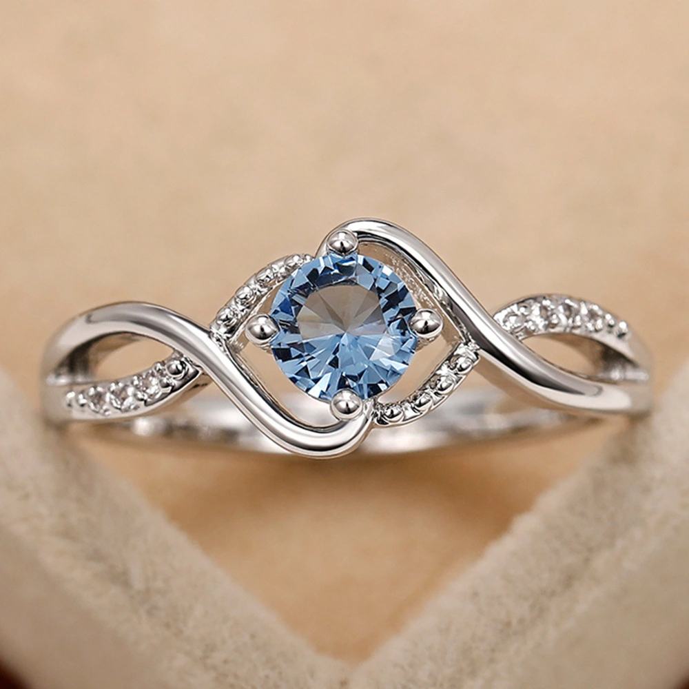 Wave-shaped Blue Diamond Zircon Ring