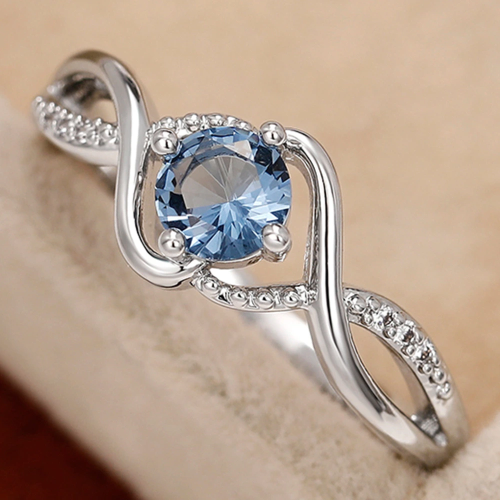 Wave-shaped Blue Diamond Zircon Ring