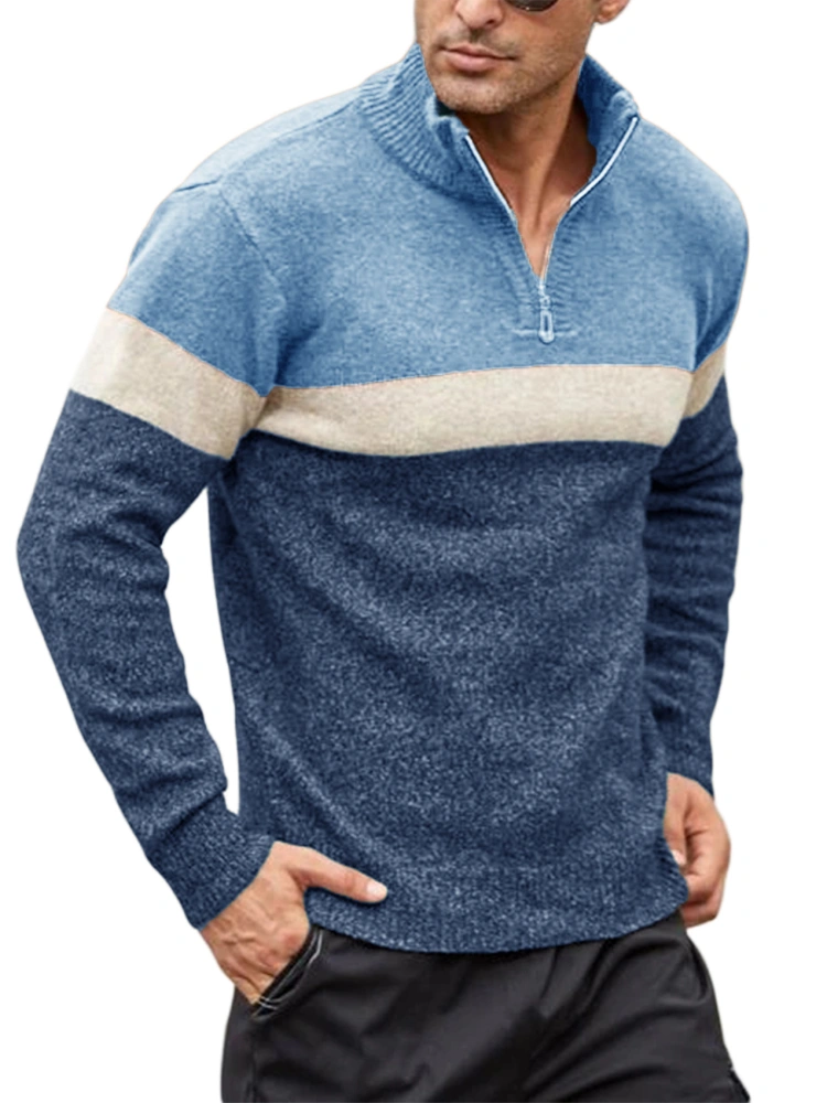 Men Quarter-Zip Sweaters Long Sleeve Pullover Casual Fashion 1/4 Color Block Slim Fit Golf Polo Fall Winter Sweater Tops