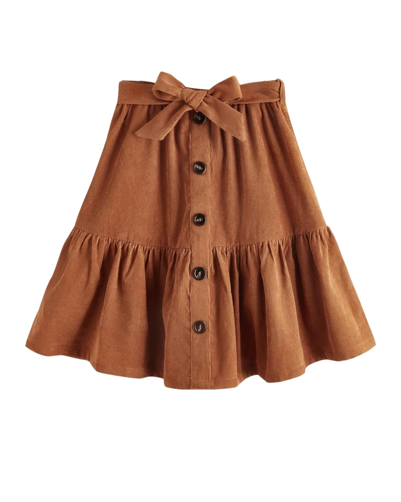 Loccysu Girls Corduroy Skirts Kids Button Front Flared Short Mini Skirt with Belt