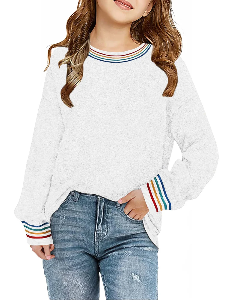 Haloumoning Girls Fleece Sweatshirts Kids Casual Loose Crewneck Sweater Pullover Tops Size 4-15