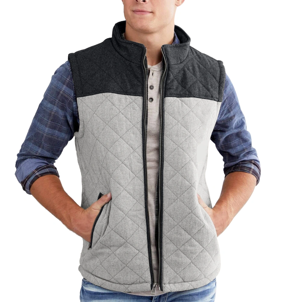 Aoysky Men's Quilted Fleece Vest Stand Collar Full Zip Outdoor Warm Waistcoat Sleeveless Casual Outwear Vest Jacket