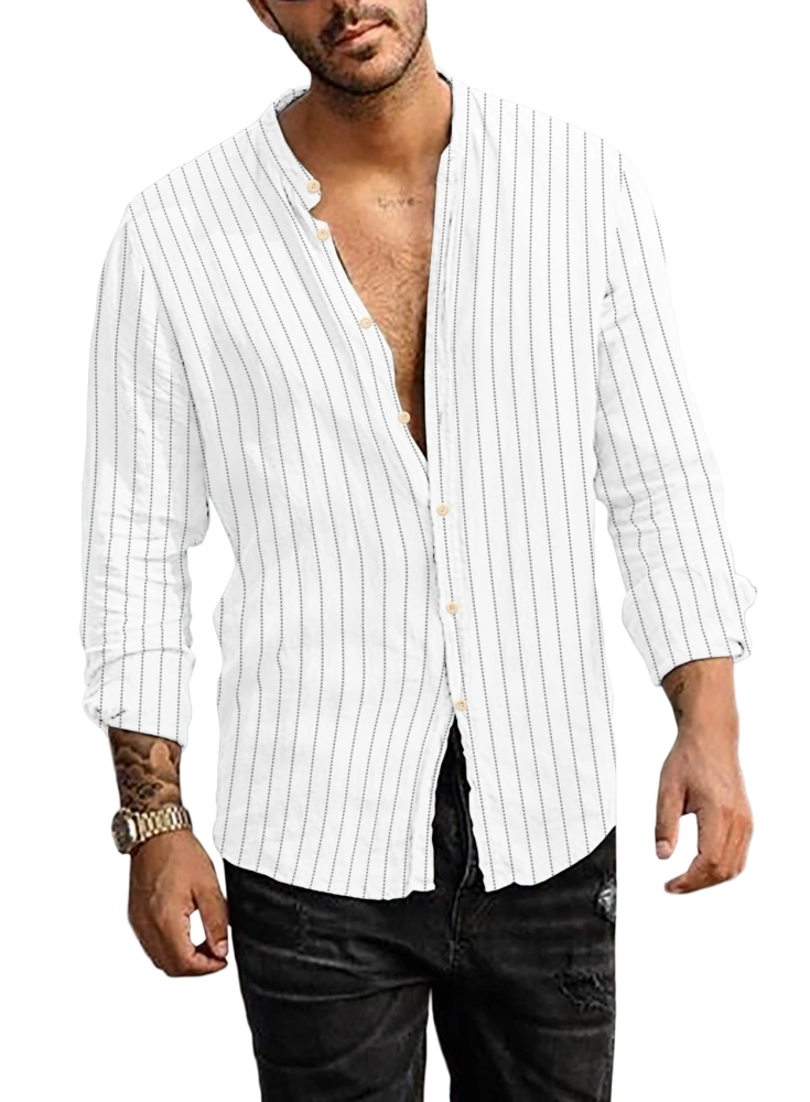 Makkrom Men's Long Sleeve Button Down Shirt Casual Loose Hippie Linen Beach Yoga Blouse Tops