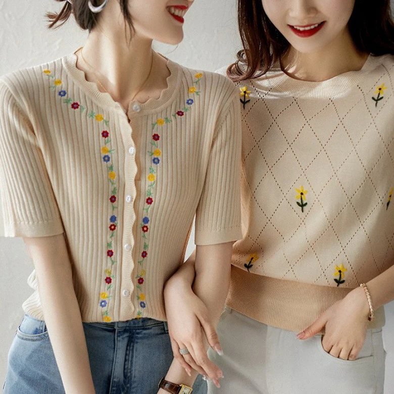 Ladies Fashion Round Neck Design Lace Embroidery Cardigan
