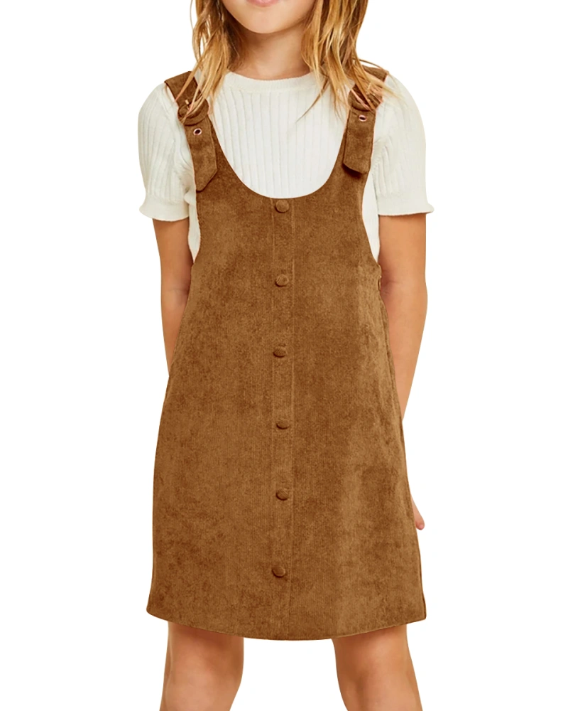 Batermoon Girls' Corduroy Overall Dress Cute Adjustable Straps Pinafore Dresses