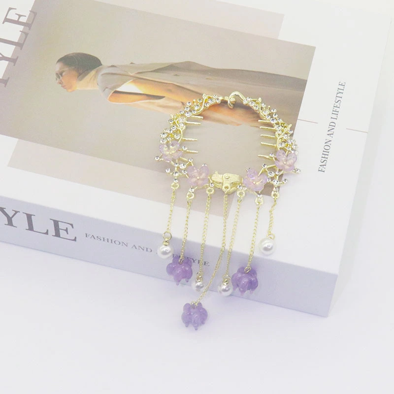 Early Spring New Light Luxury Amethyst Flower Fringe Hair Clip Back Head Spoon Pill Head Coiled Hair Ponytail Buckle Headdress