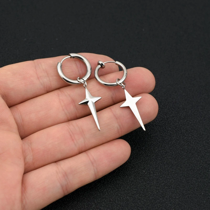 Stainless Steel Three-dimensional Cross Star Earrings Simple Lady