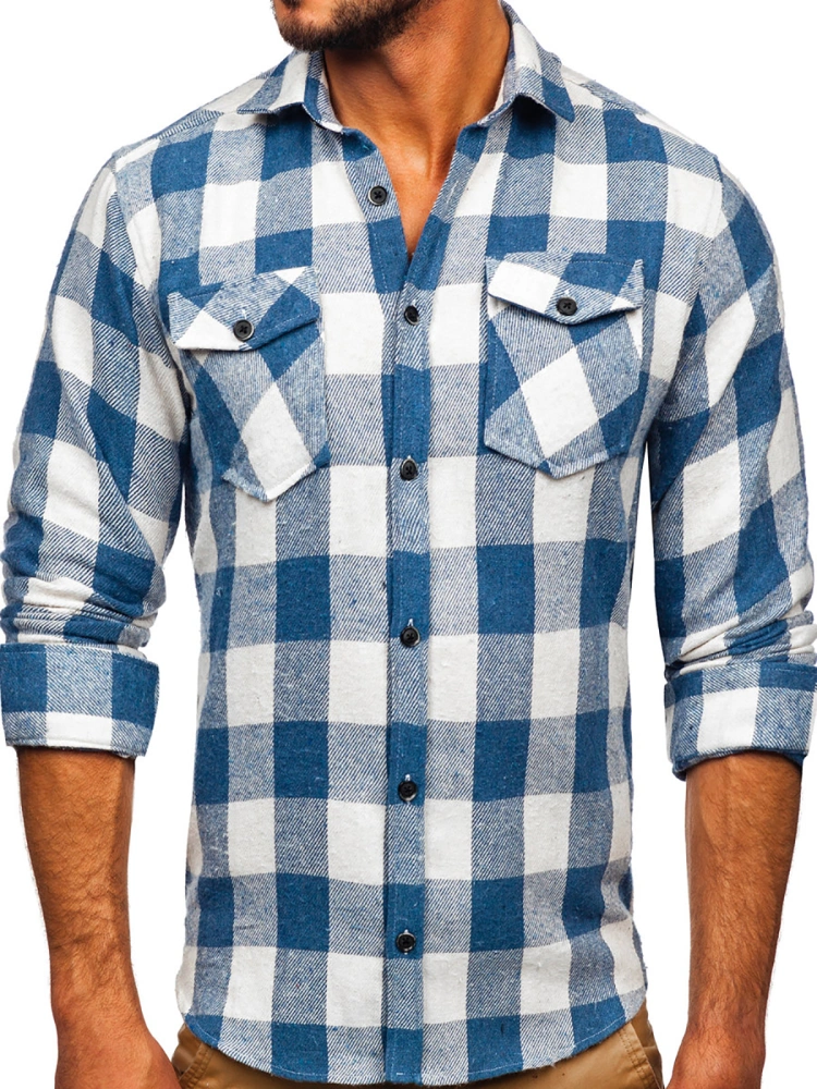 Men's Casual Plaid Flannel Shirt Regular Fit Button Down Long Sleeve Shirts Blouse with Pocket