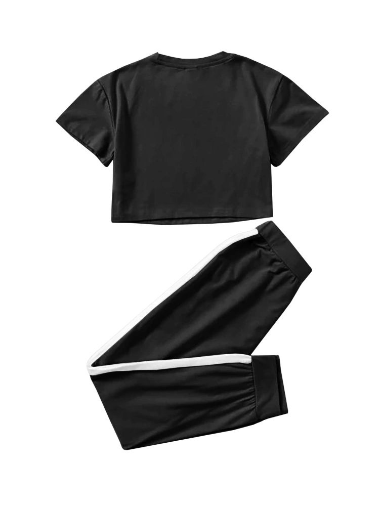 Kingdenergy Girls 2 Piece Outfits Crop Top and Pants Short Sleeve T-Shirt Pant Clothing Set