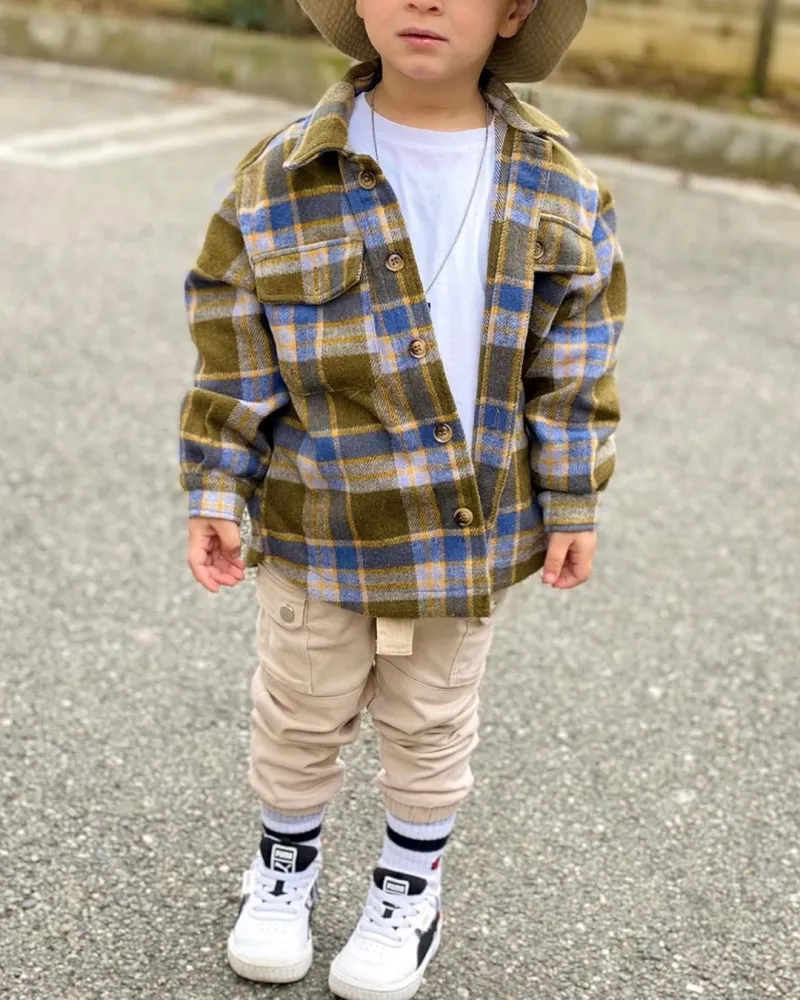 Toddler Boys Long Sleeve Plaid Button Down Jacket Flannel Thick Shirt Fall Winter Clothes for Little Kids