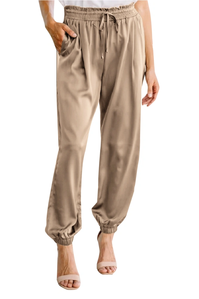 Grlasen Women Satin Joggers High Waist Loose Sweatpants Casual Solid Color Trousers