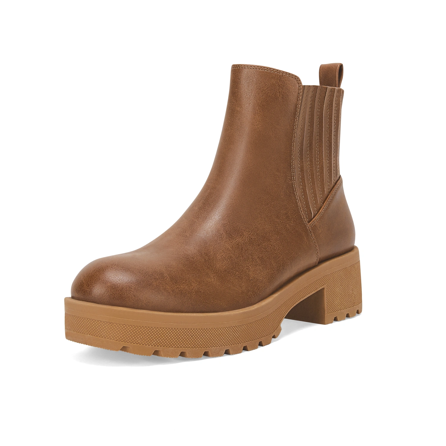 Womens Platform Lug Sole Ankle Boots Slip On Chunky Block Heel Round Toe Chelsea Low Heeled Dress Fall Booties Shoes