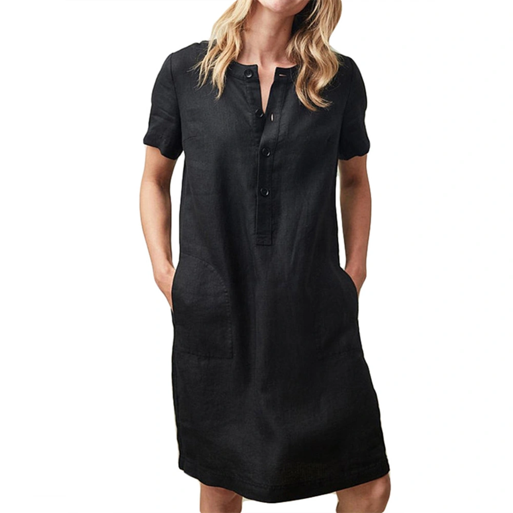 Genayge Women's Summer Casual Short Sleeve Loose Midi Dresses with Buttons