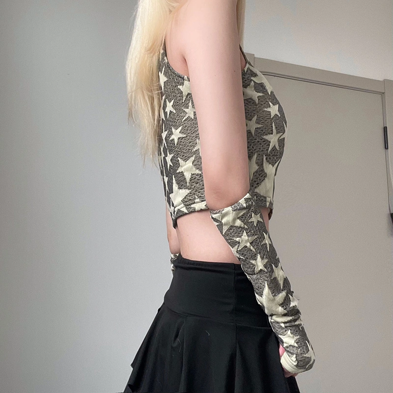 Fashion Star Print Turtleneck Tank Top