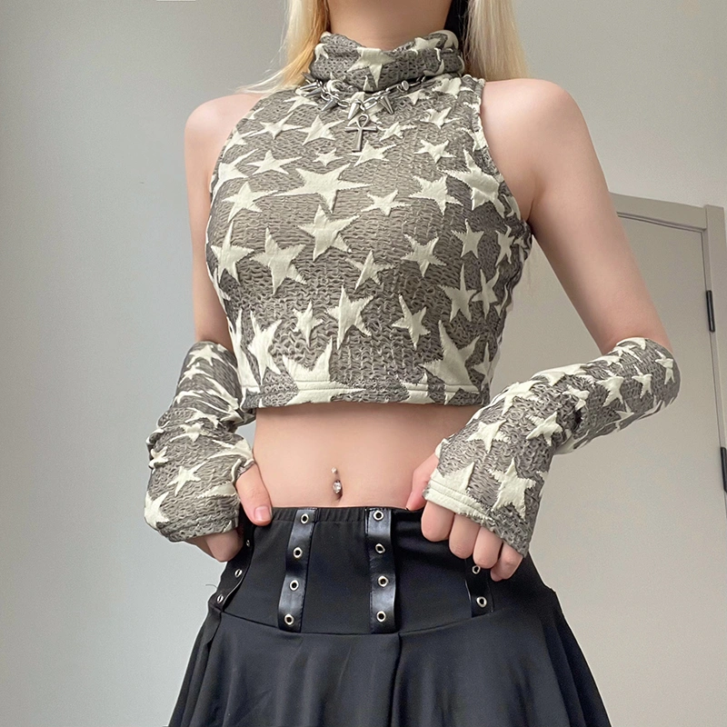 Fashion Star Print Turtleneck Tank Top