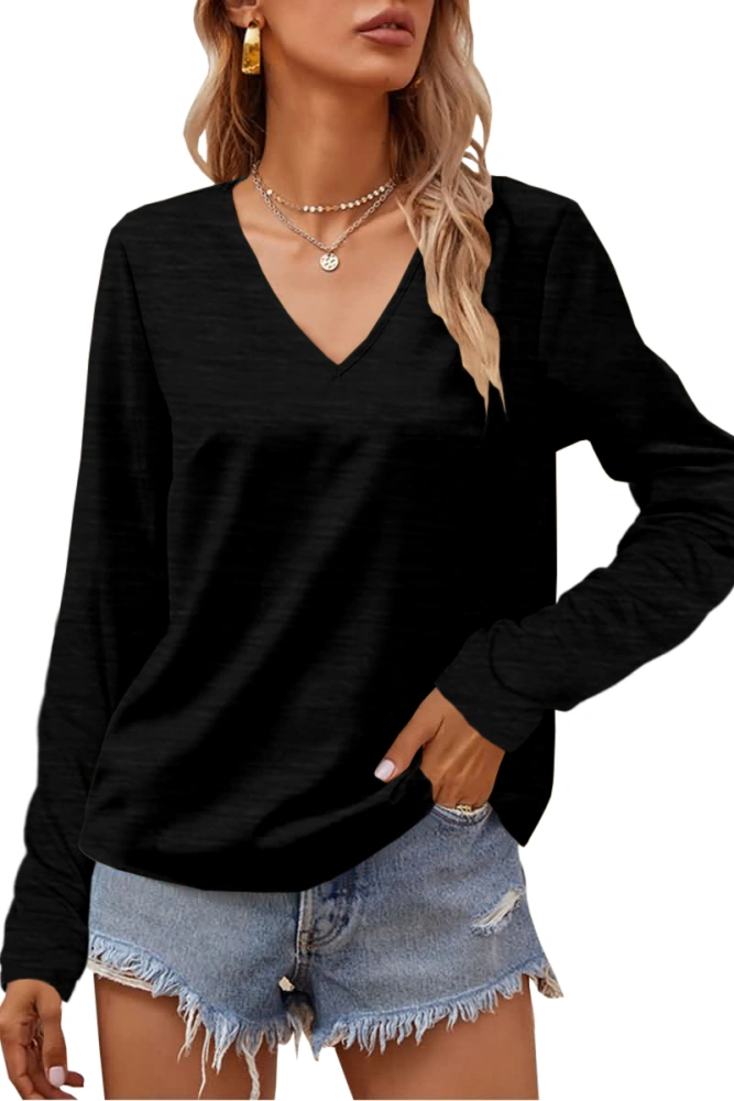 Grlasen Women's Fashion Half Sleeve V-Neck T-Shirt Solid Loose Basic top