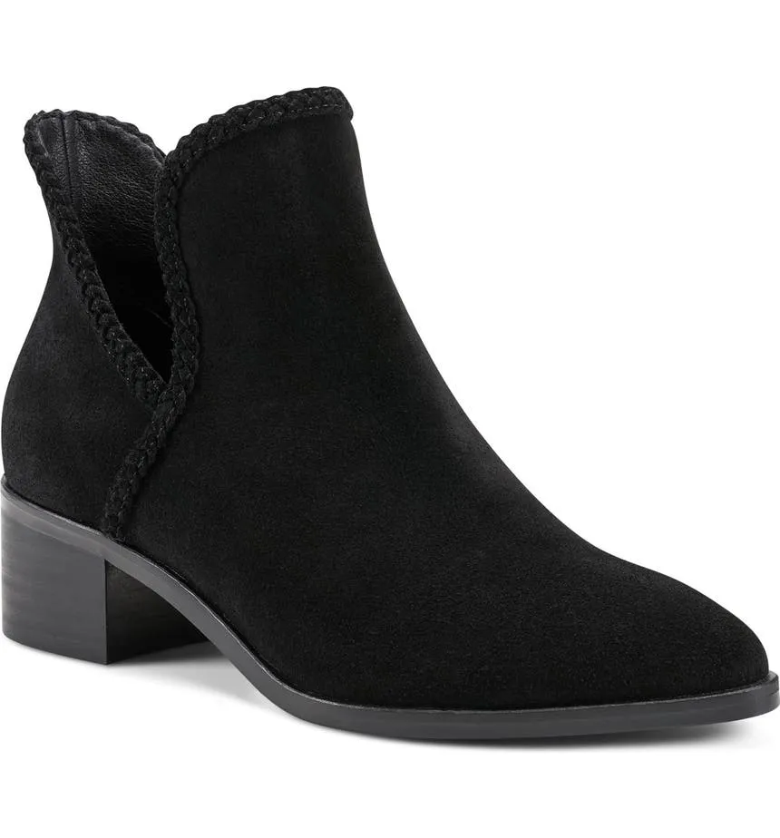 Womens Cutout Ankle Boots Pointed Toe Slip On Chunky Low Heel Booties Fall Winter Casual Suede Shoes