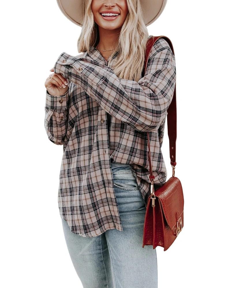 Imily Bela Womens Casual Shirts Jacket Plaid Long Sleeve Button Down Hoodie Shackets