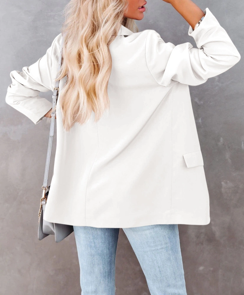 Women Casual Blazers Long Sleeve Oversized Lapel Open Front Work Office Jackets with Pockets