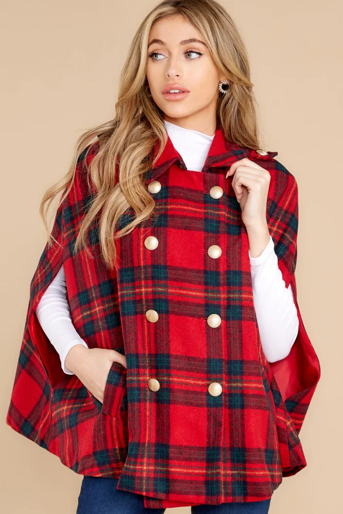 MISUMALLS Womens Plaid Poncho Turn Down Collar Double Breasted Button Down Cape Coat with Pockets