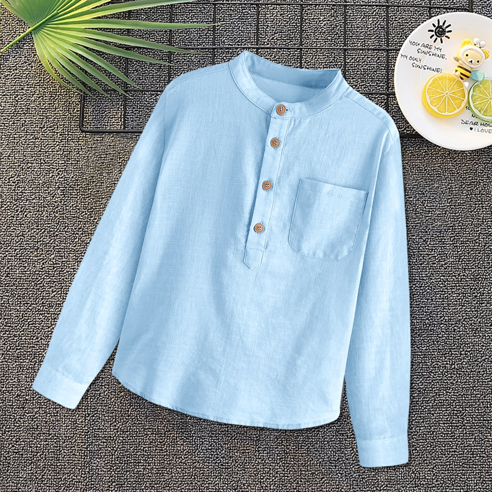 Inorin Boys Button Up Henley Shirt Long Sleeve Lightweight Linen Cotton Dress Shirts Tees Tops with One Pocket