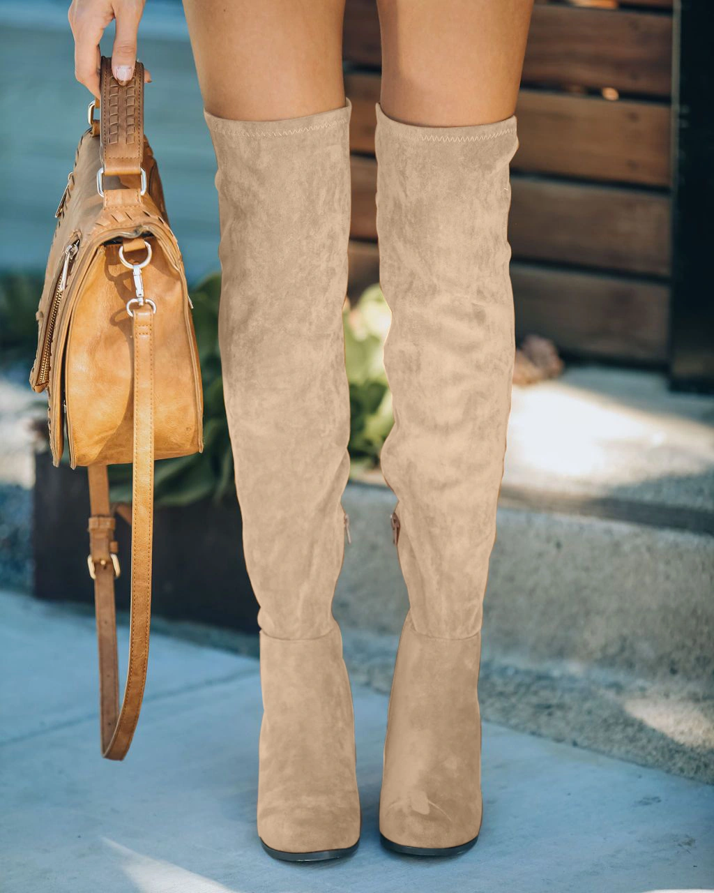 VETASTE Women's Faux Suede Over the Knee Boots Side Zipper Chunky Heel Wide Calf Boot