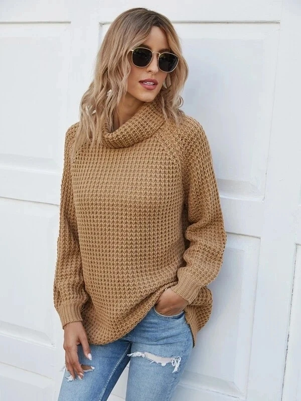 Women's Turtleneck Sweaters Oversized Lightweight Long Sleeve Pullover Loose Chunky Knit Jumper Tops