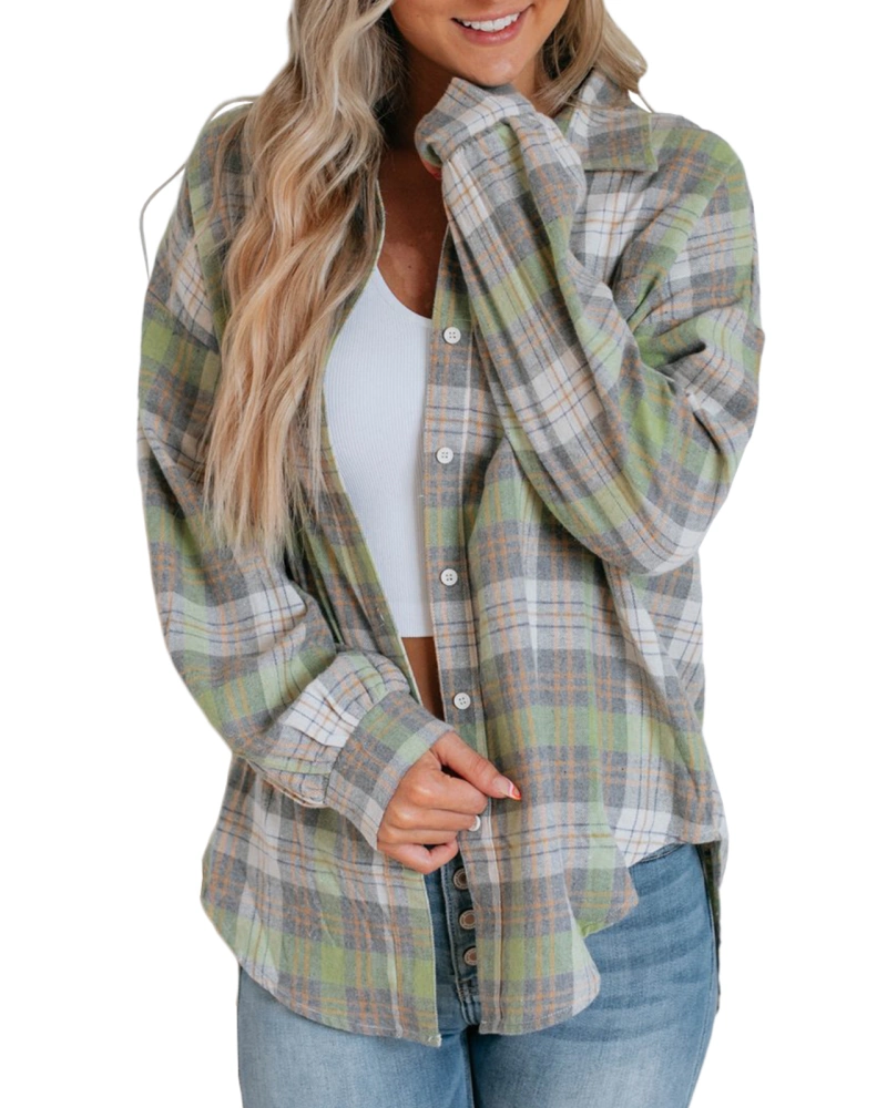 FERBIA Women Plaid Button Down Shacket Jacket Shirts Flannel Oversized Long Sleeve Loose Tops