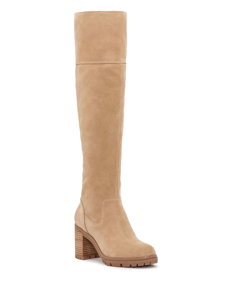 Coutgo Womens Lug Sole Knee High Boots Round Toe Platform Chunky Heel Over the Knee Booties