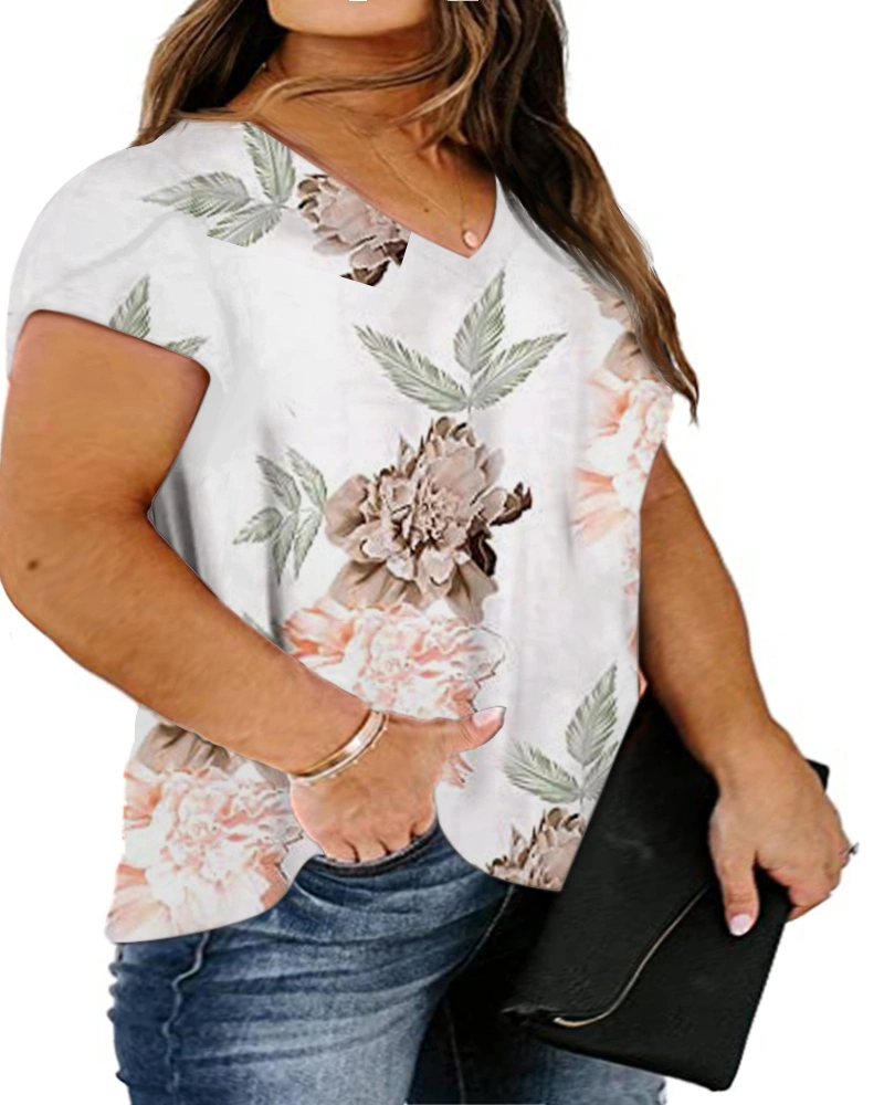 Womens Plus Size Tops V Neck T Shirts Casual Loose Petal Sleeve Tee Shirts