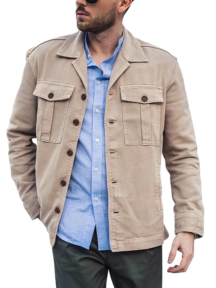 Gafeng Mens Cotton Lightweight Jacket Utility Long Sleeve Button Down Pocketed Casual Outdoor Jackets