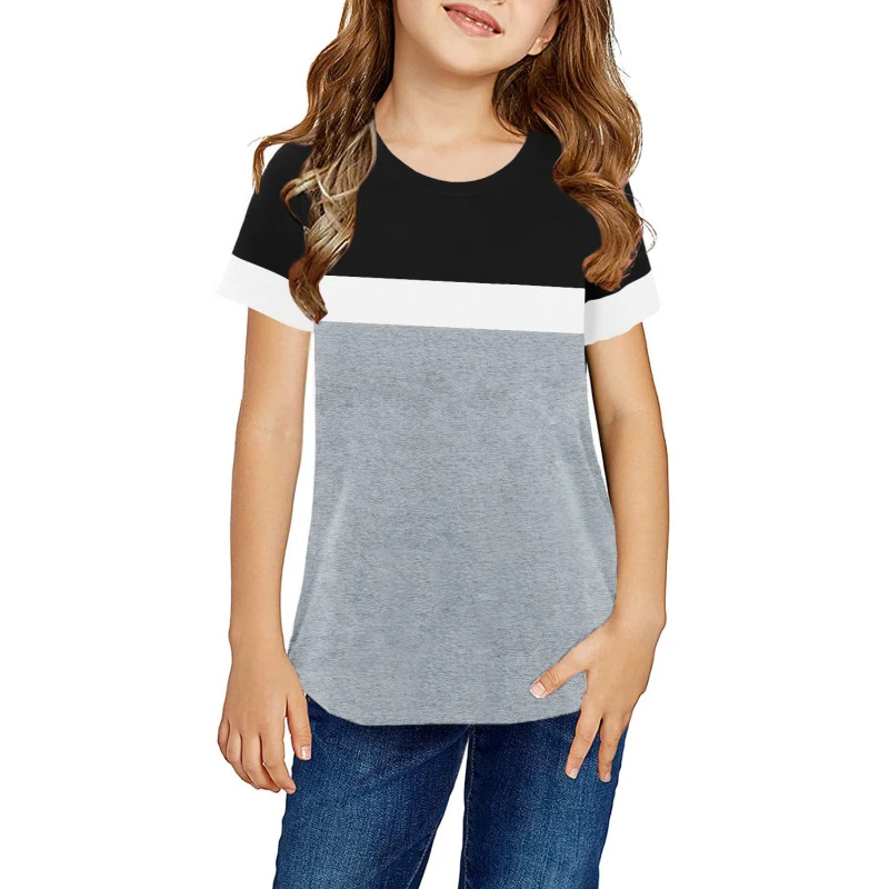 Ebifin Girls Casual Short/Long Sleeve T Shirts Kids Loose Soft Striped Color Block Tunic Tops, Tees Blouses Size 4-15 Years