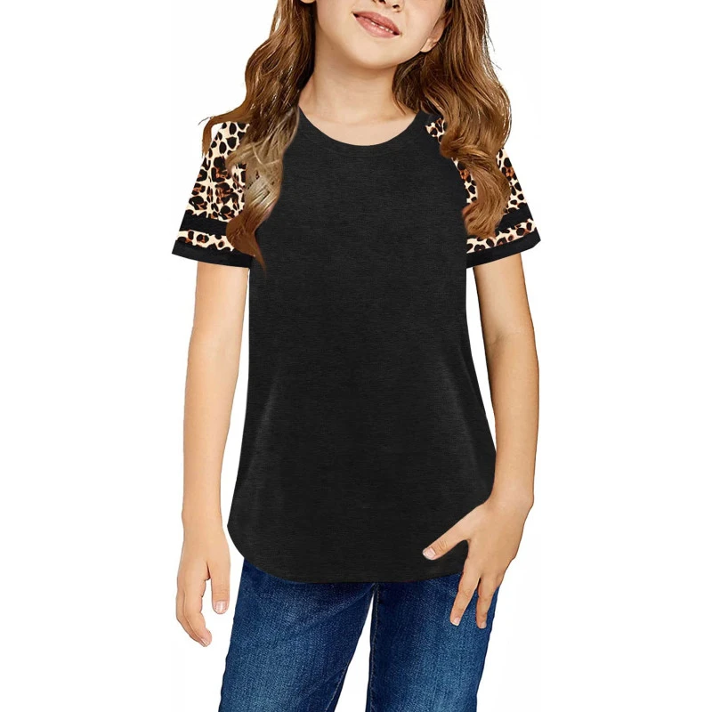 Ebifin Girls Casual Short/Long Sleeve T Shirts Kids Loose Soft Striped Color Block Tunic Tops, Tees Blouses Size 4-15 Years