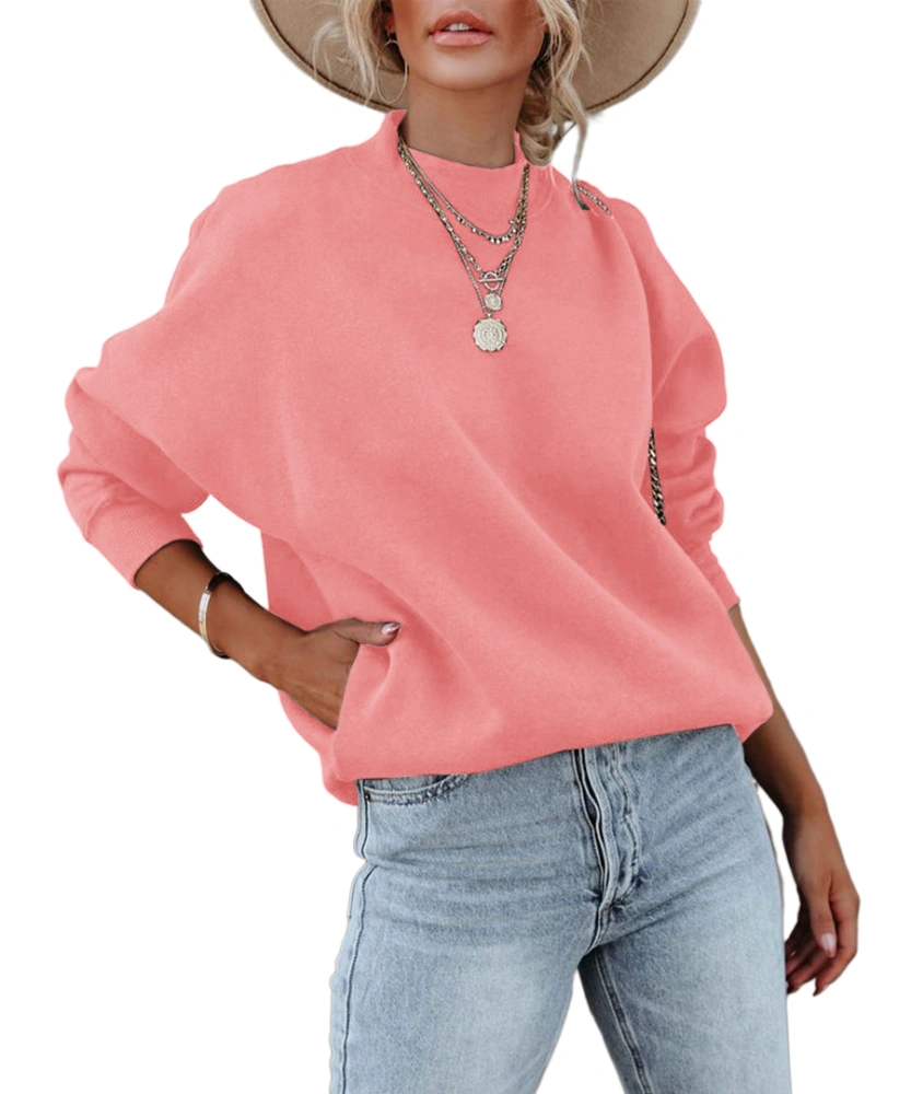 MIRACMODA Women Mock Neck Knit Sweatshirt Relaxed Fit Long Sleeve Casual Pullover With Pocket