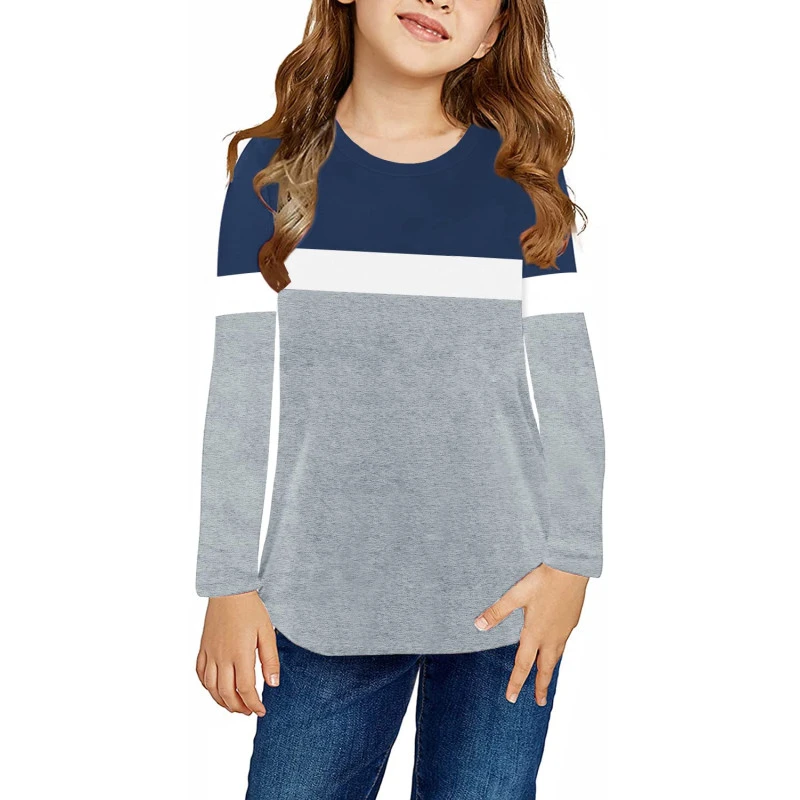 Ebifin Girls Casual Short/Long Sleeve T Shirts Kids Loose Soft Striped Color Block Tunic Tops, Tees Blouses Size 4-15 Years