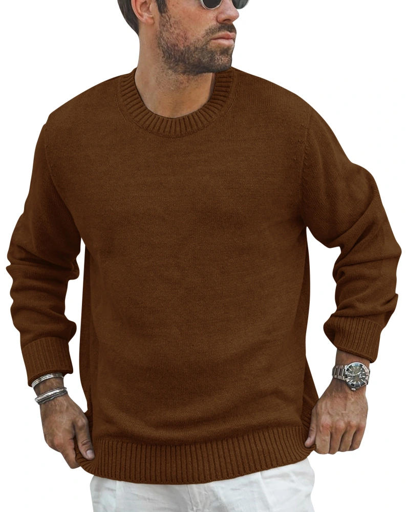 Mens Knitted Jumper Crew Neck Sweater Basic Knit Pullover Autumn Winter Knitwear