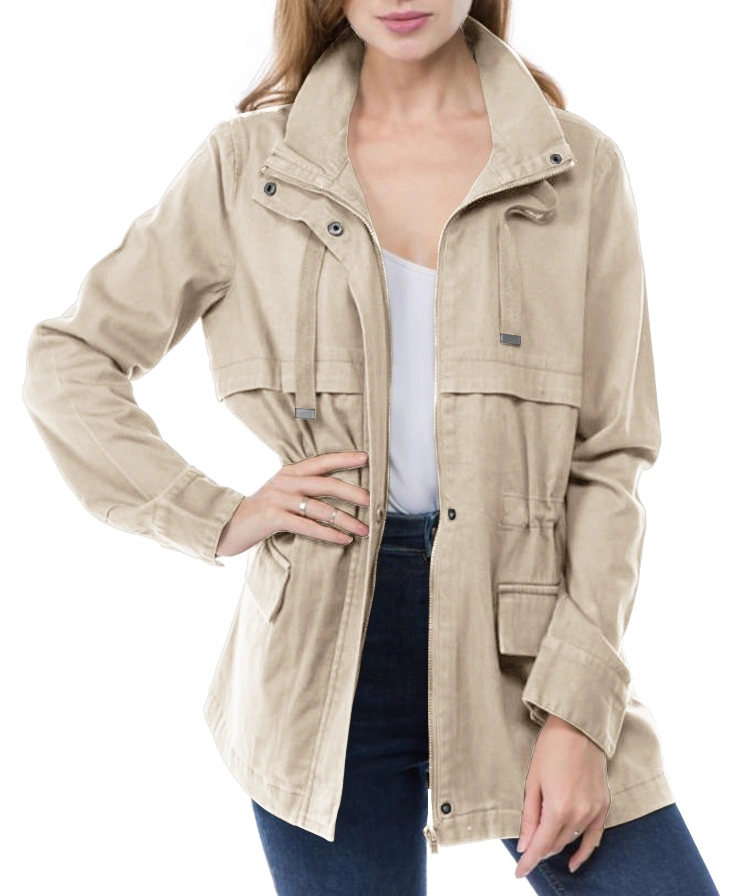 Ermonn Womens Military Safari Jackets Zip Up Lightweight Utility Cargo Anorak Coat with Pockets